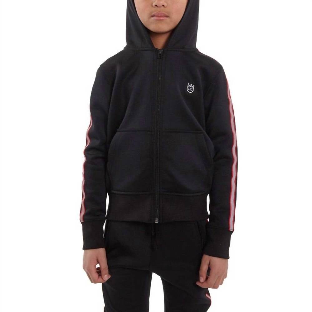 NEW CULT OF INDIVIDUALITY boy's scuba stripe full zip hoodie in black